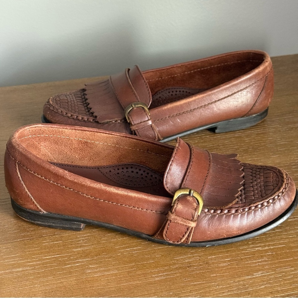 Bass Brown Leather Loafers with Fringe Detail Size 9M - Picture 10 of 12